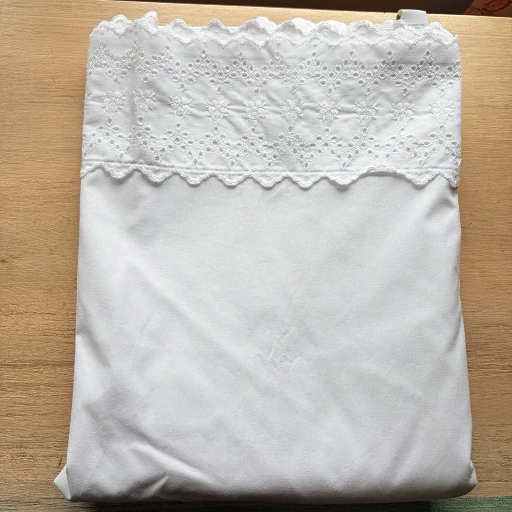 Vintage Lands End Coming Home Twin Sheet White New Eyelet Made In USA
